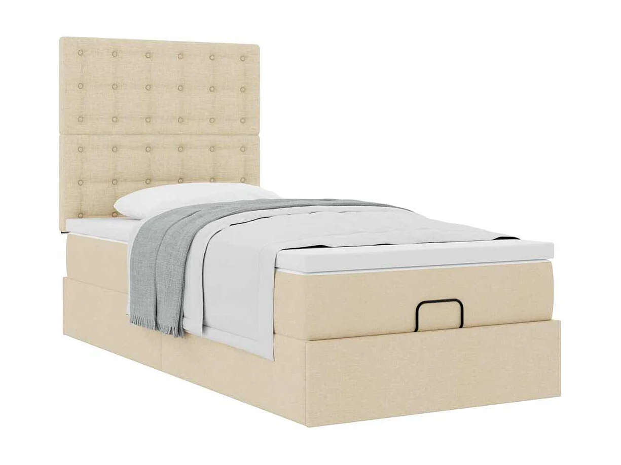 Cadre de lit ottoman avec matelas crème 90x190 cm tissu