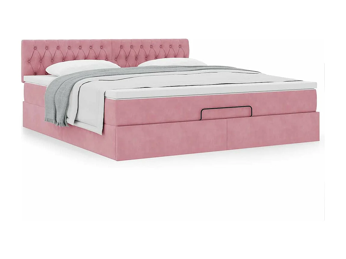 Cadre de lit ottoman avec matelas rose 180x200 cm velours