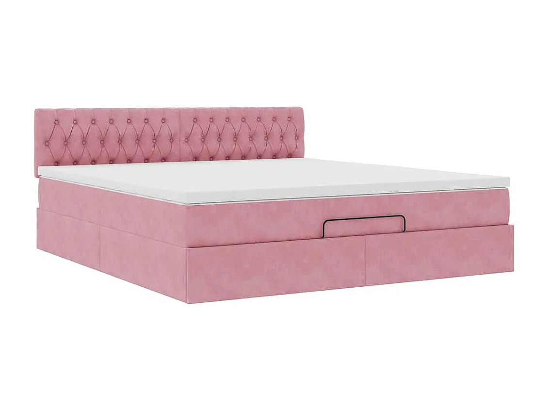 Cadre de lit ottoman avec matelas rose 180x200 cm velours