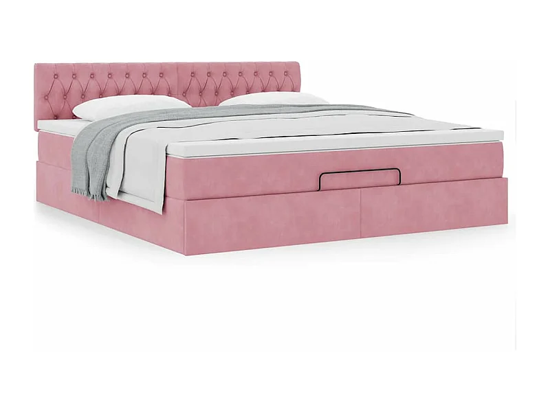 Estructura cama otomana con colchón terciopelo rosa 180x200 cm