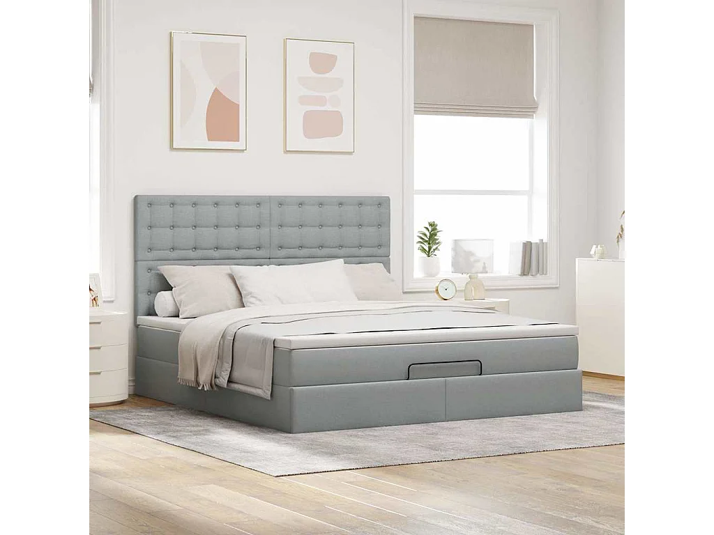 Estrutura de cama otomana com colchão 180x200 cm cinzento claro