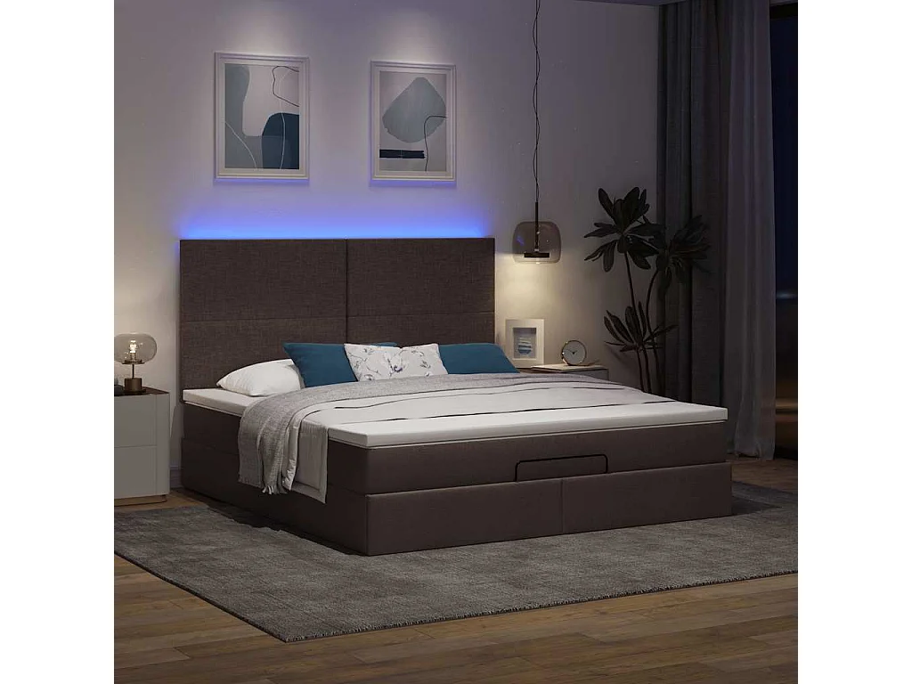 Ottoman bed met matras en LED's 160x200cm stof donkerbruin