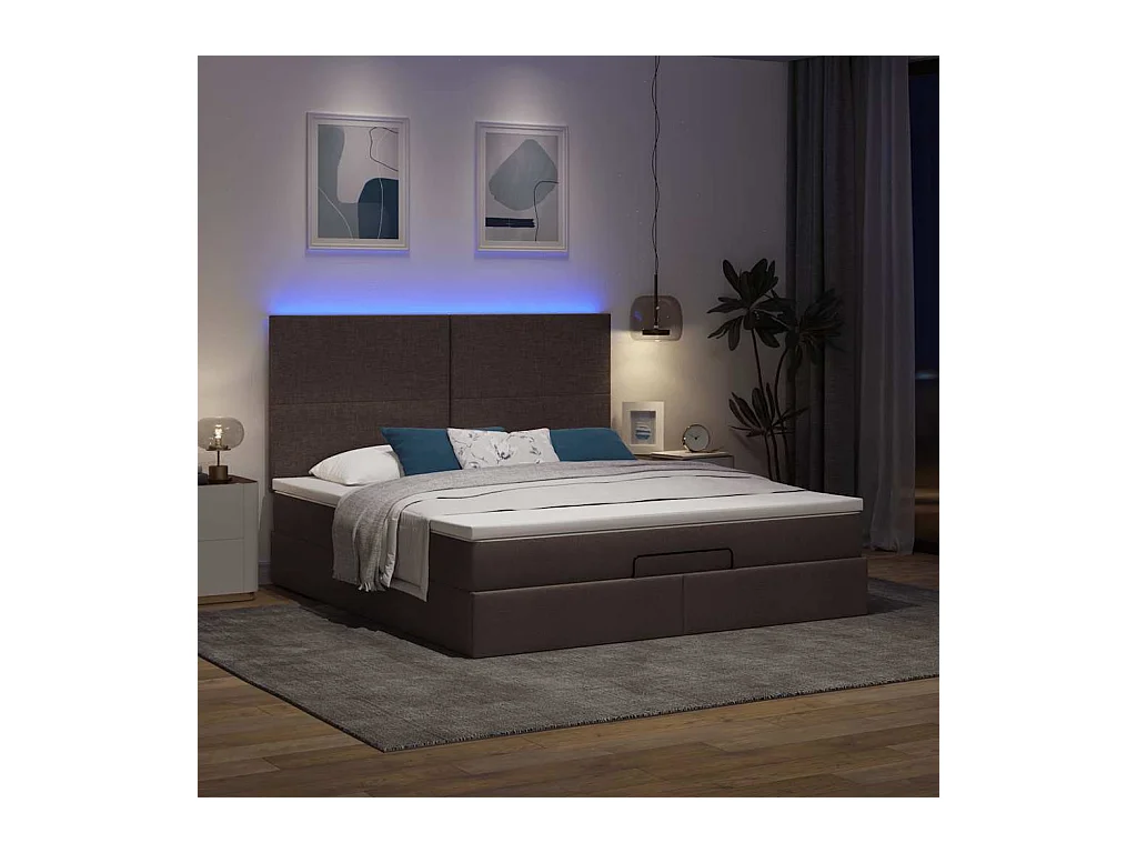 Cadre de lit ottoman avec matelas marron foncé 160x200 cm tissu