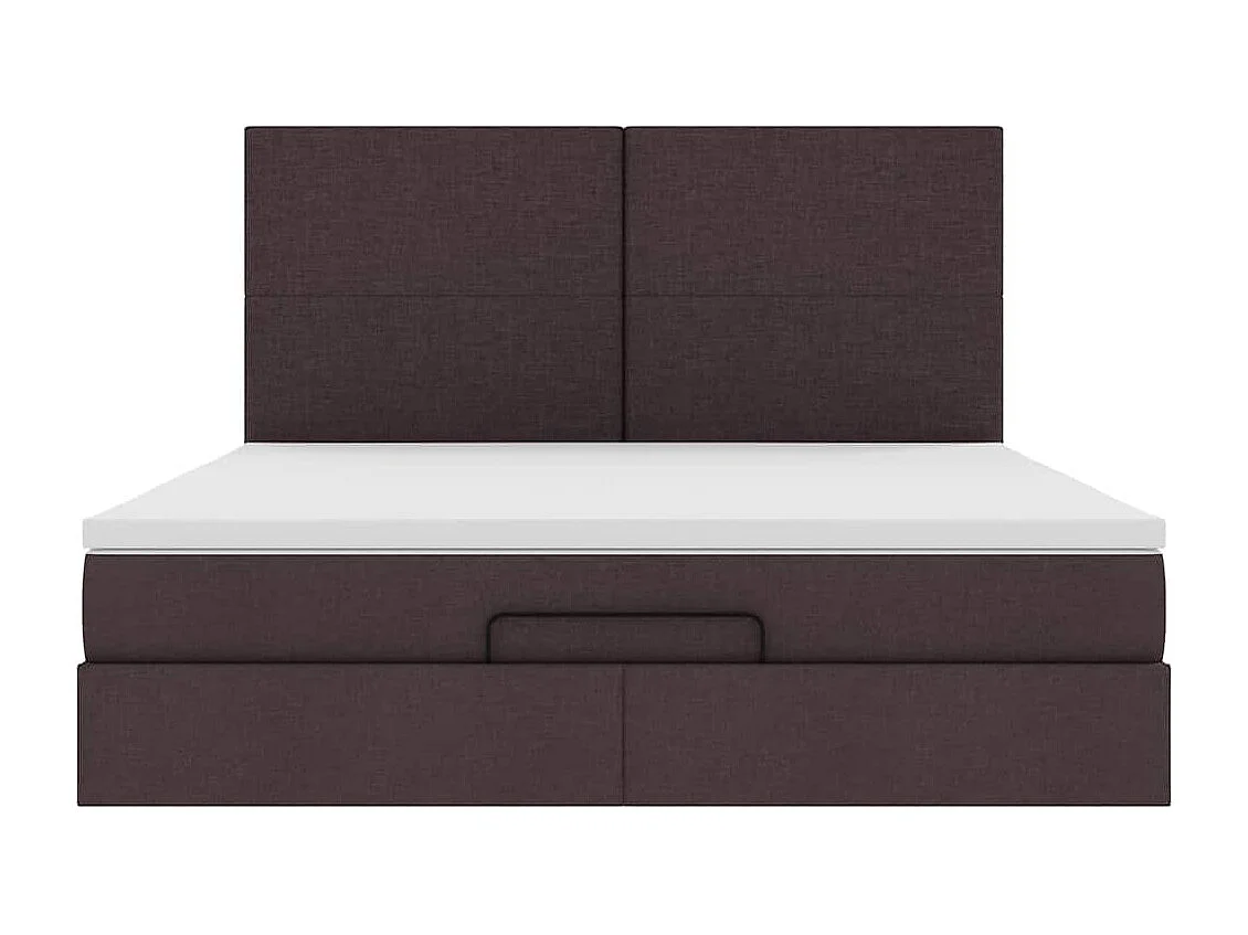 Estrutura de cama otomana com colchão tecido castanho escuro