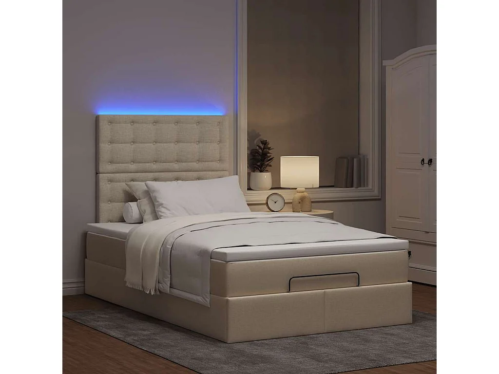 Cadre de lit ottoman avec matelas crème 120x200cm tissu