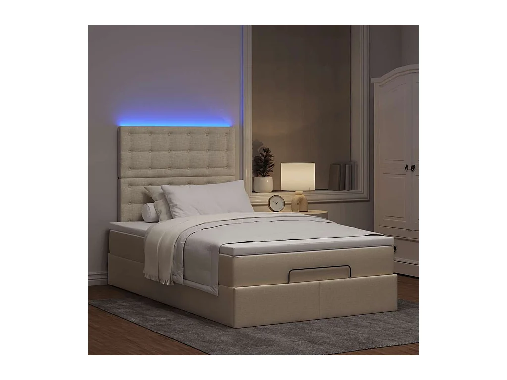 Ottoman bed met matras en LED's 120x200cm stof crèmekleurig