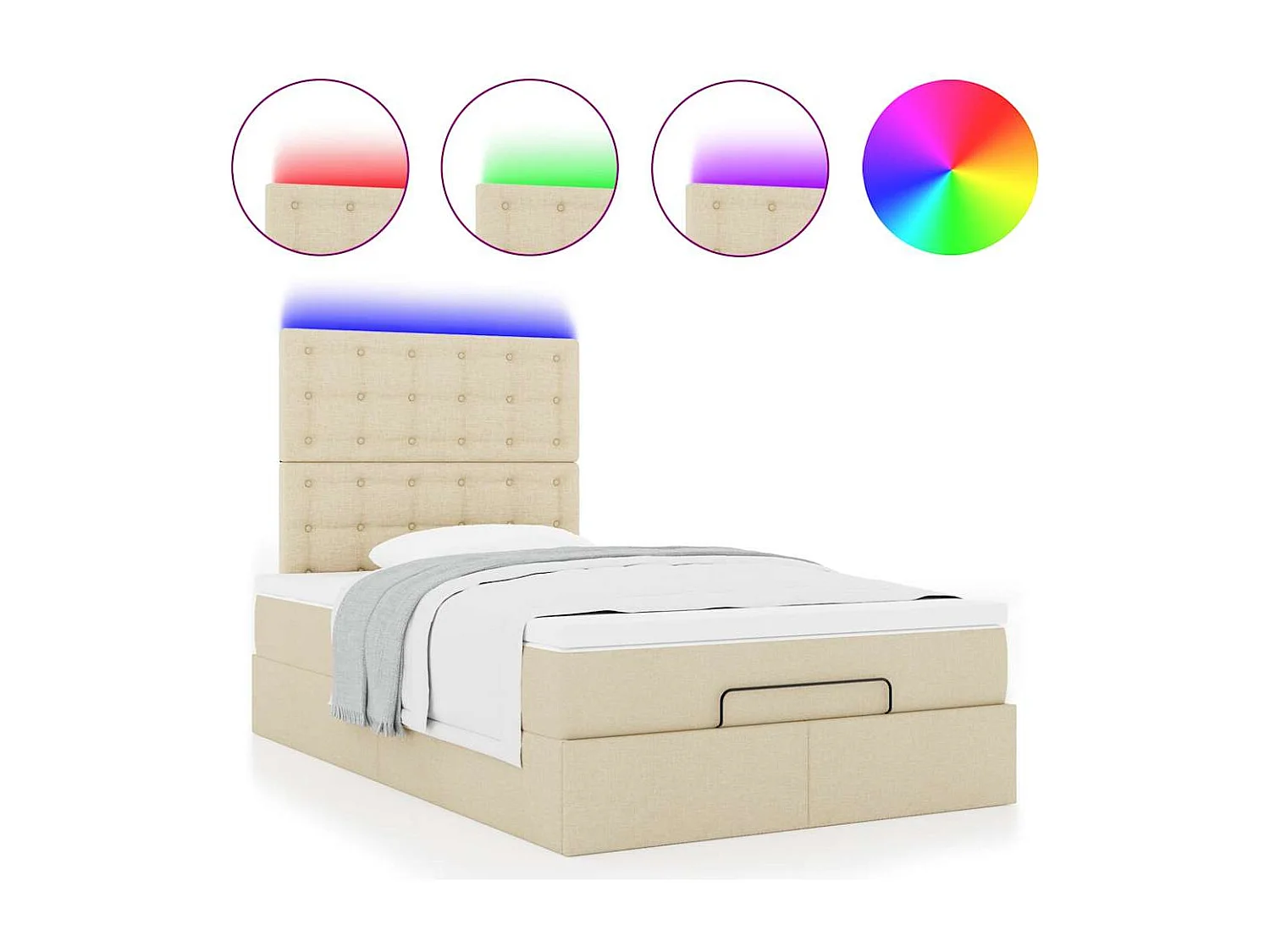 Cadre de lit ottoman avec matelas crème 120x200cm tissu