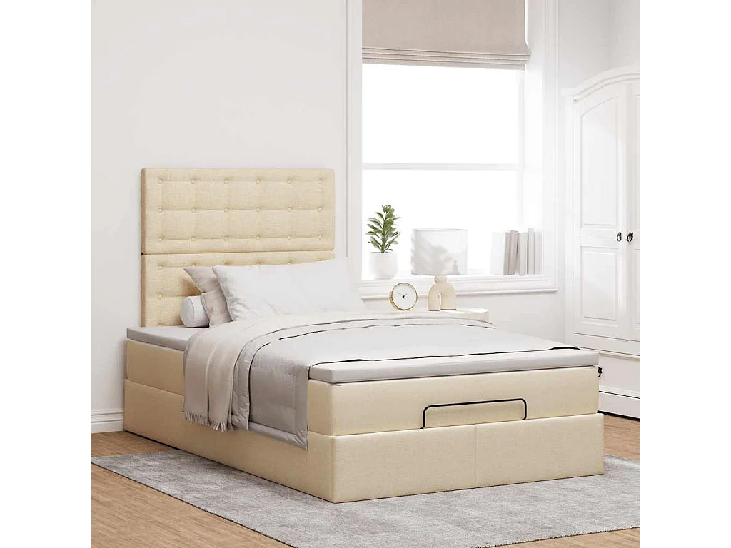 Cadre de lit ottoman avec matelas crème 120x200cm tissu