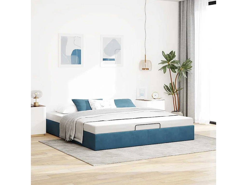 Cadre de lit ottoman sans matelas bleu foncé 180x200 cm velours