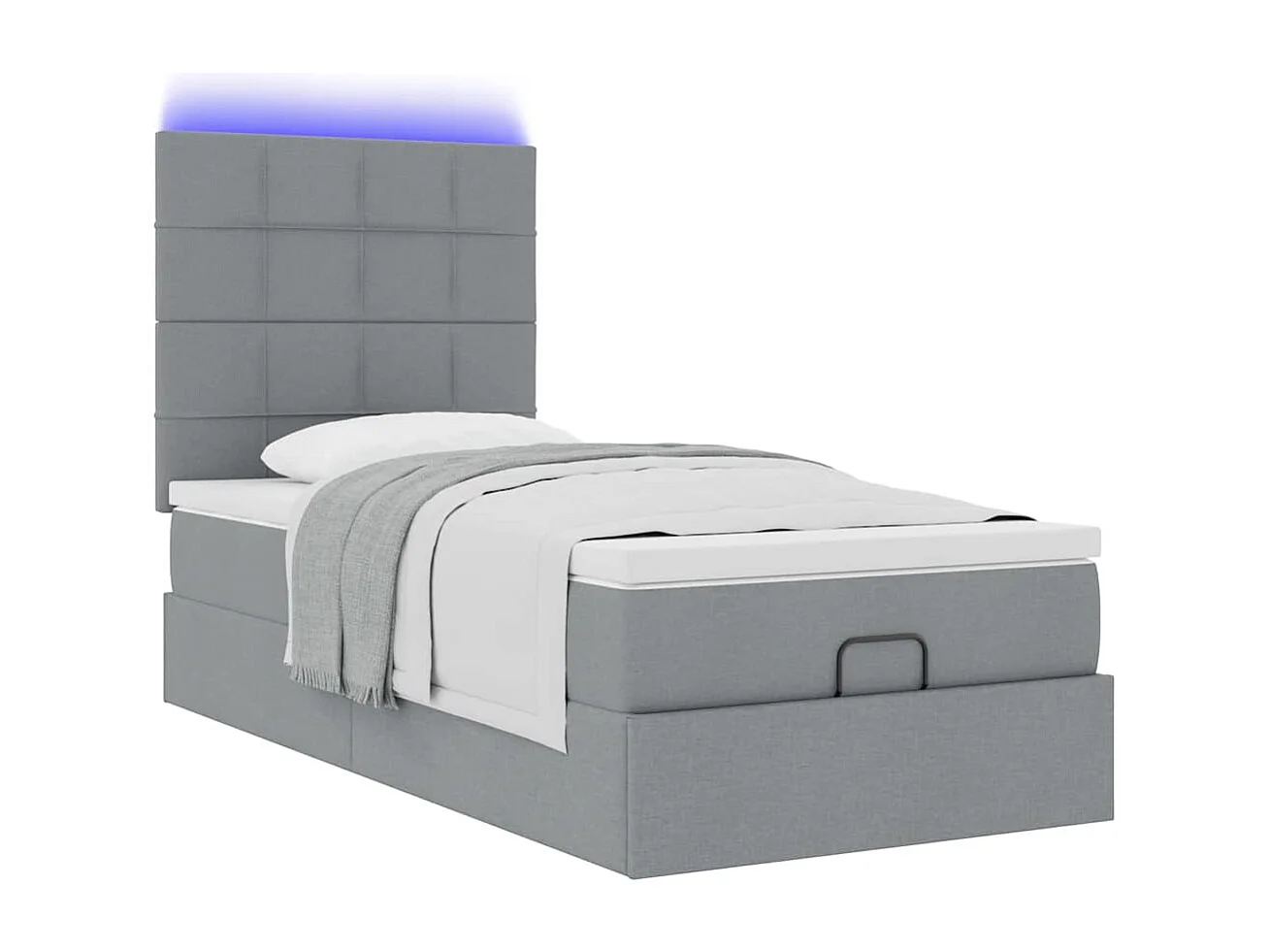 Bed poef met matras en LED's 90x200 cm stof lichtgrijs
