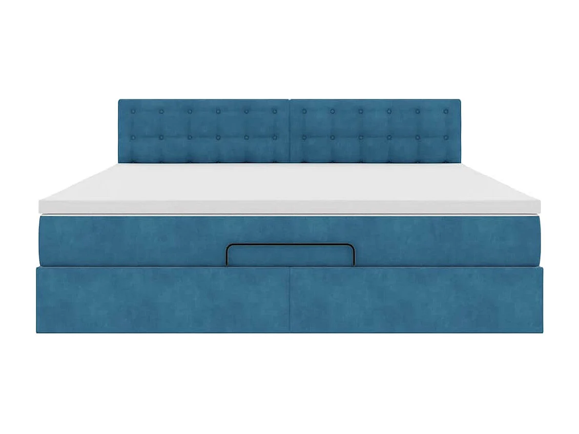 Cadre de lit ottoman avec matelas bleu foncé 180x200 cm velours
