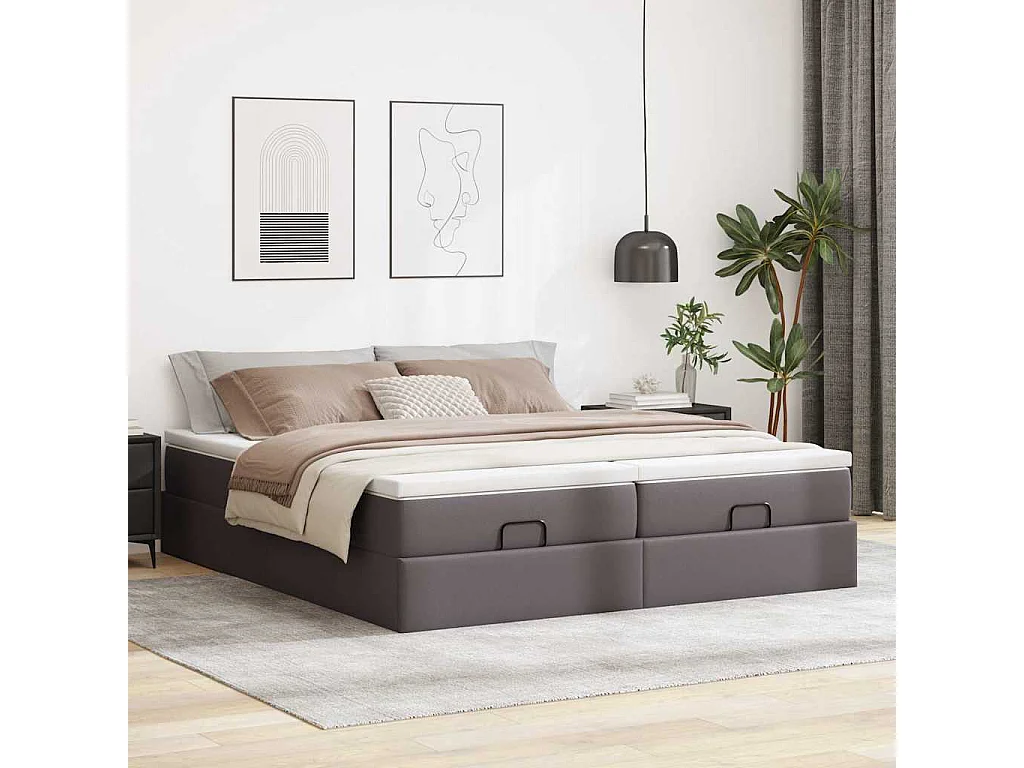 Cadre de lit ottoman avec matelas gris 180x200 cm similicuir