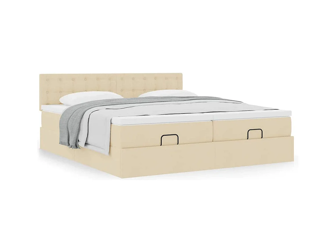 Estrutura de cama otomana com colchões tecido creme 160x200cm