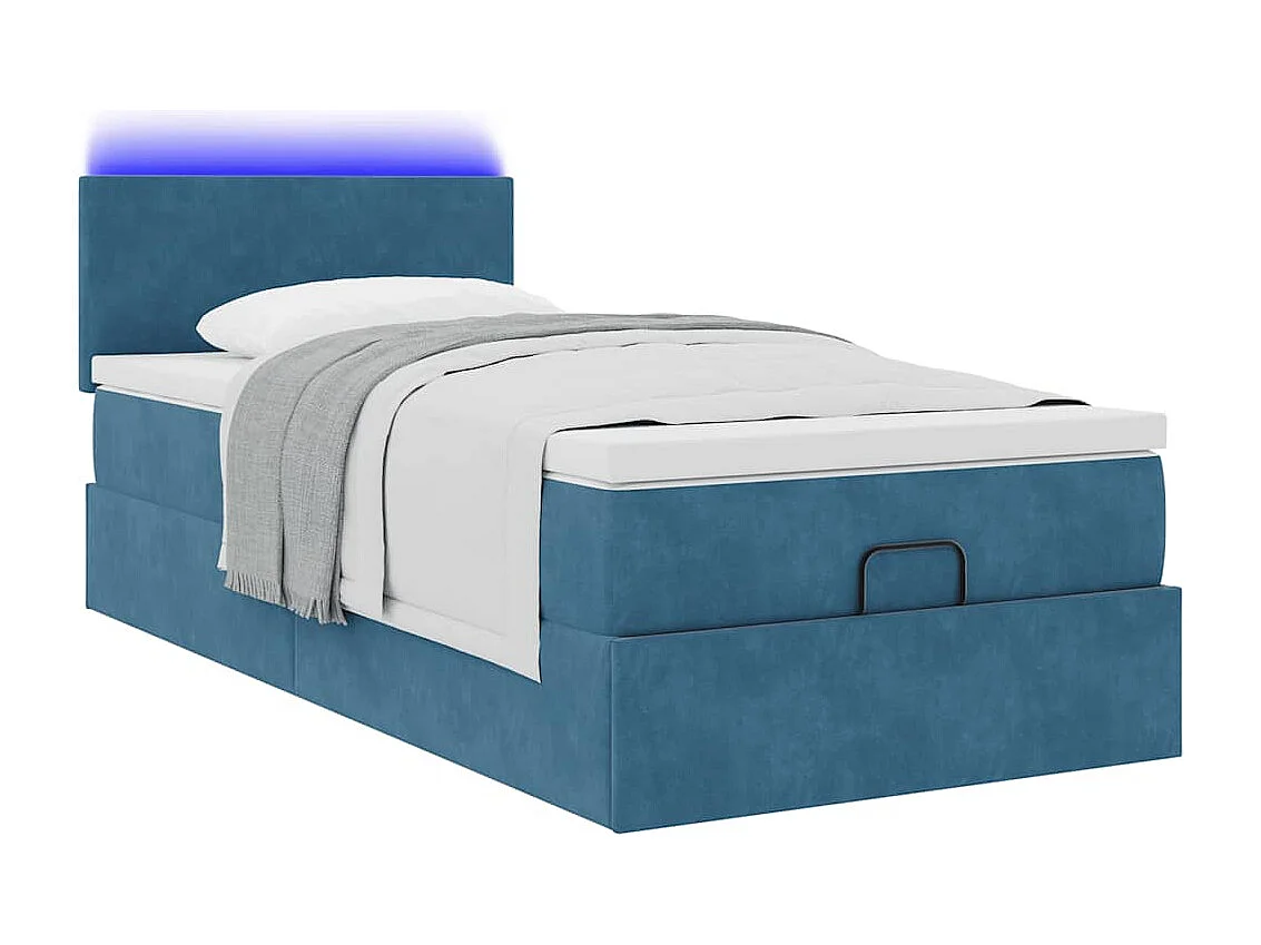 Cadre de lit ottoman avec matelas bleu foncé 90x190 cm velours