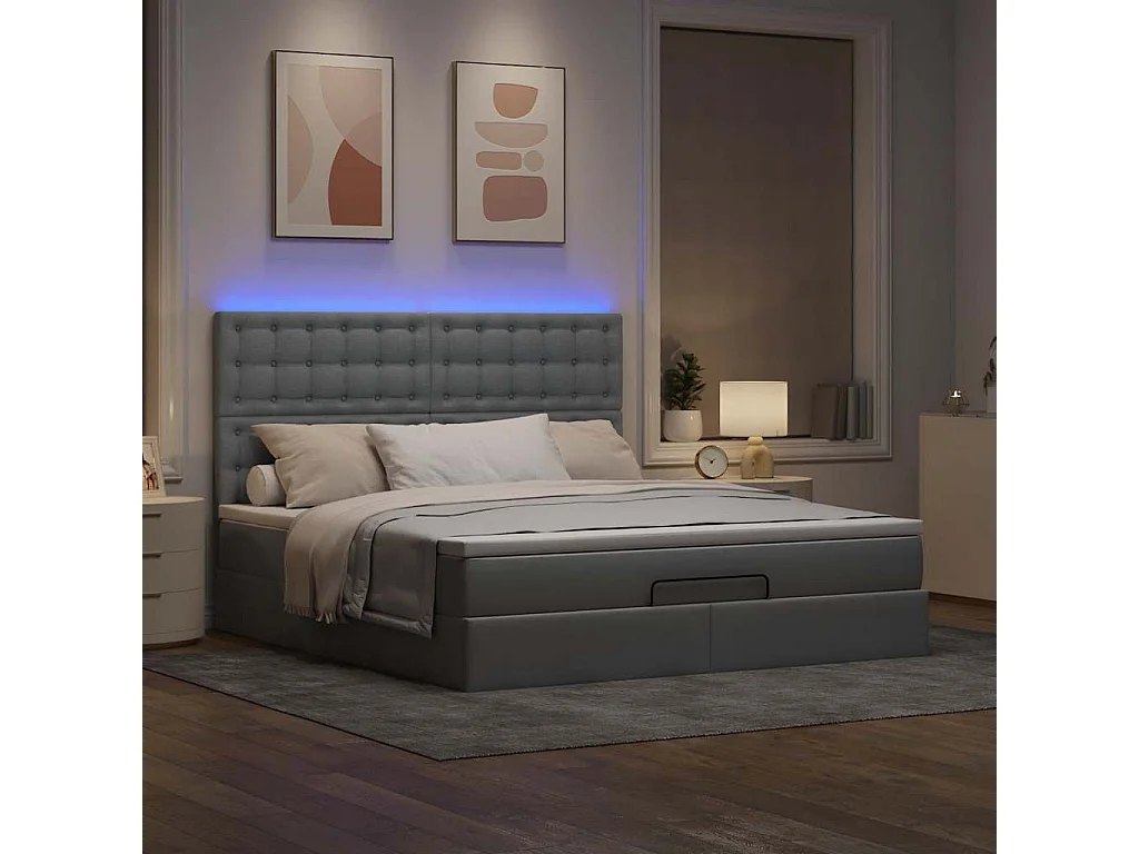 Estructura de cama otomana colchón tela gris claro 180x200cm