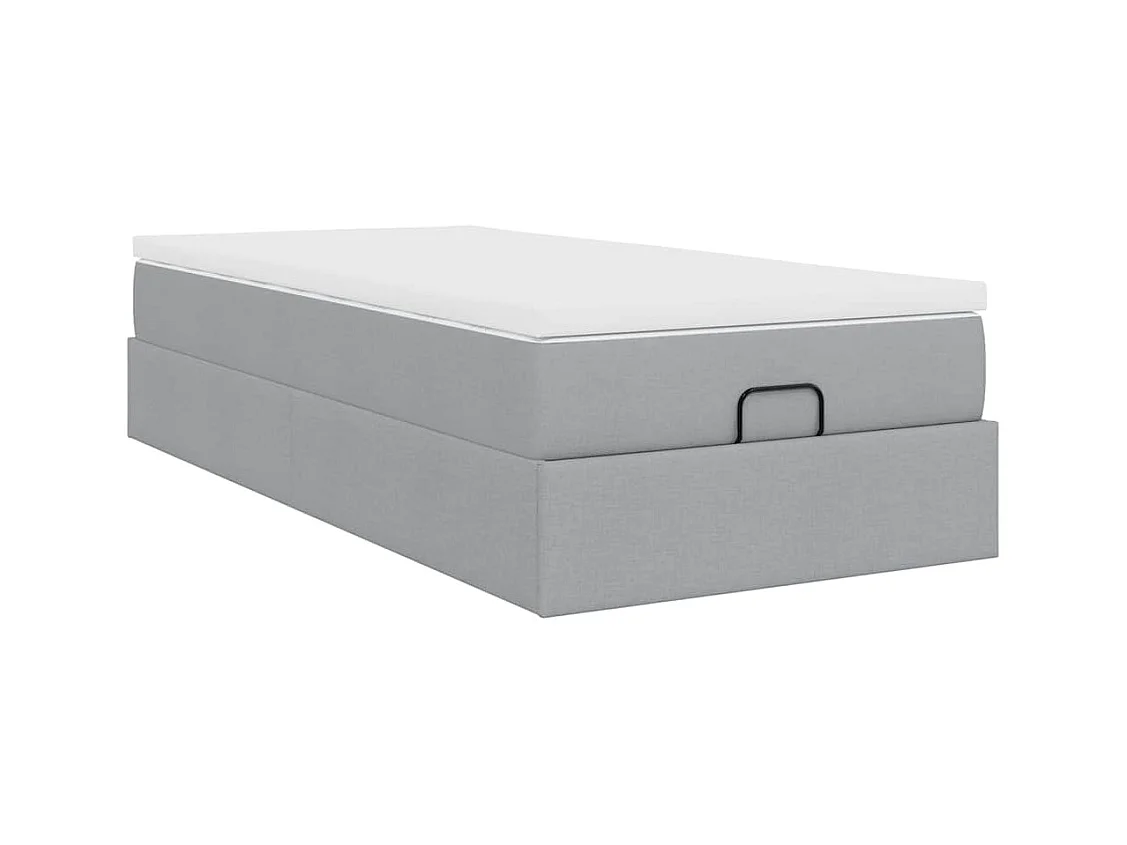 Estrutura cama otomana colchão 100x200 cm tecido cinzento claro