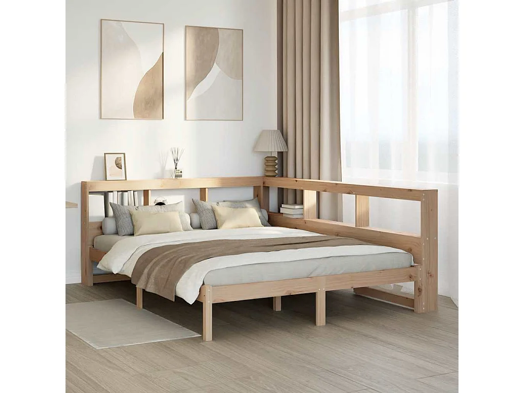 Lit bibliothèque sans matelas 135x190 cm bois de pin massif