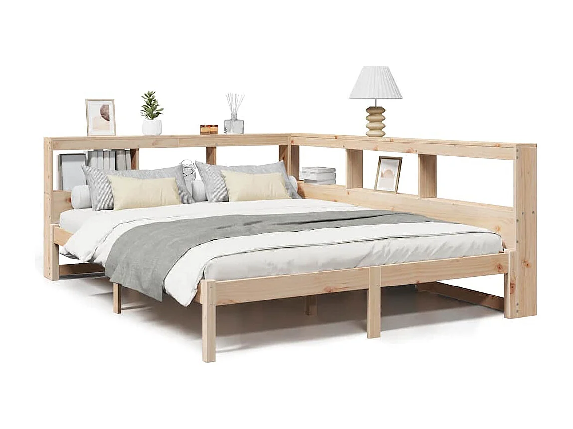 Bed met boekenkastukkenzonder matras massief grenenhout 135x190 cm