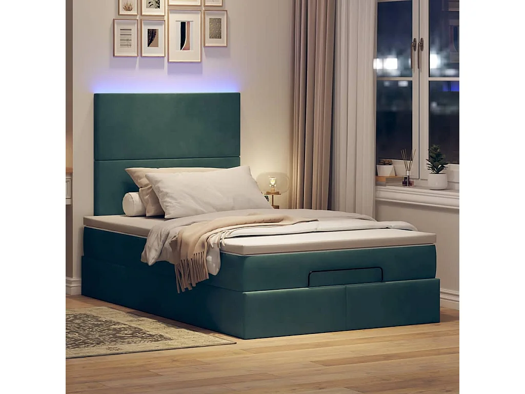 Cadre de lit ottoman avec matelas vert foncé 120x200 cm velours