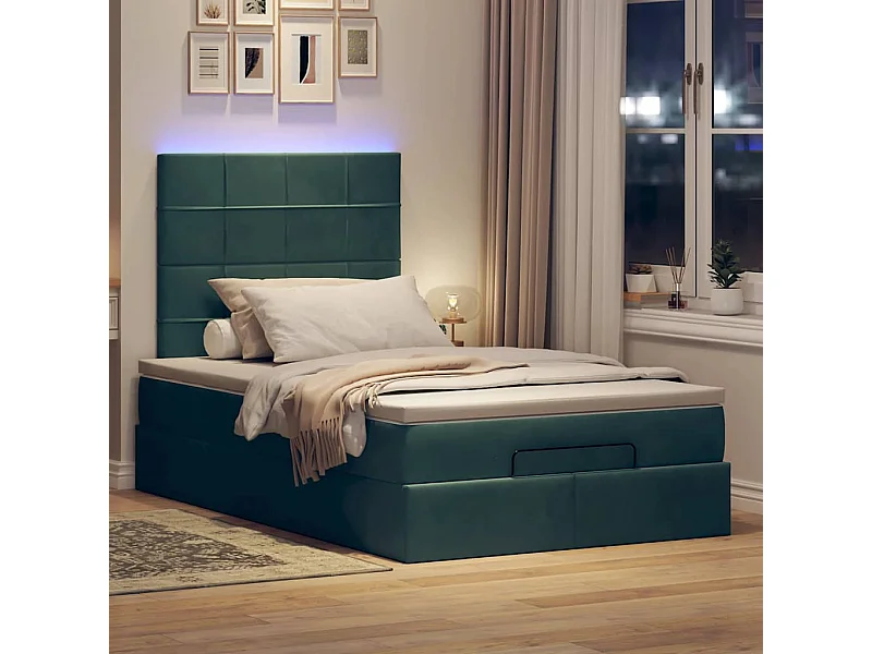 Cadre de lit ottoman avec matelas vert foncé 120x190 cm velours