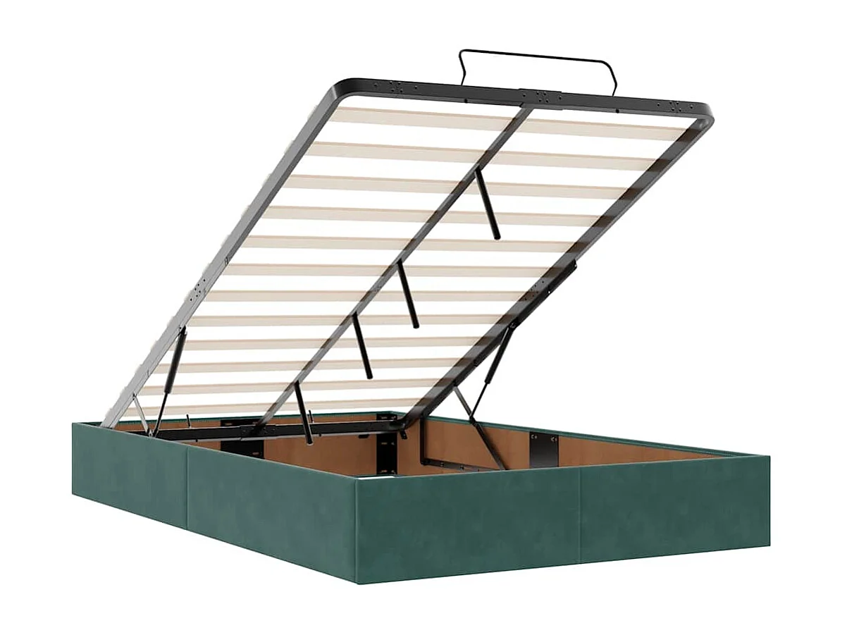 Estructura de cama otomana colchones terciopelo verde oscuro