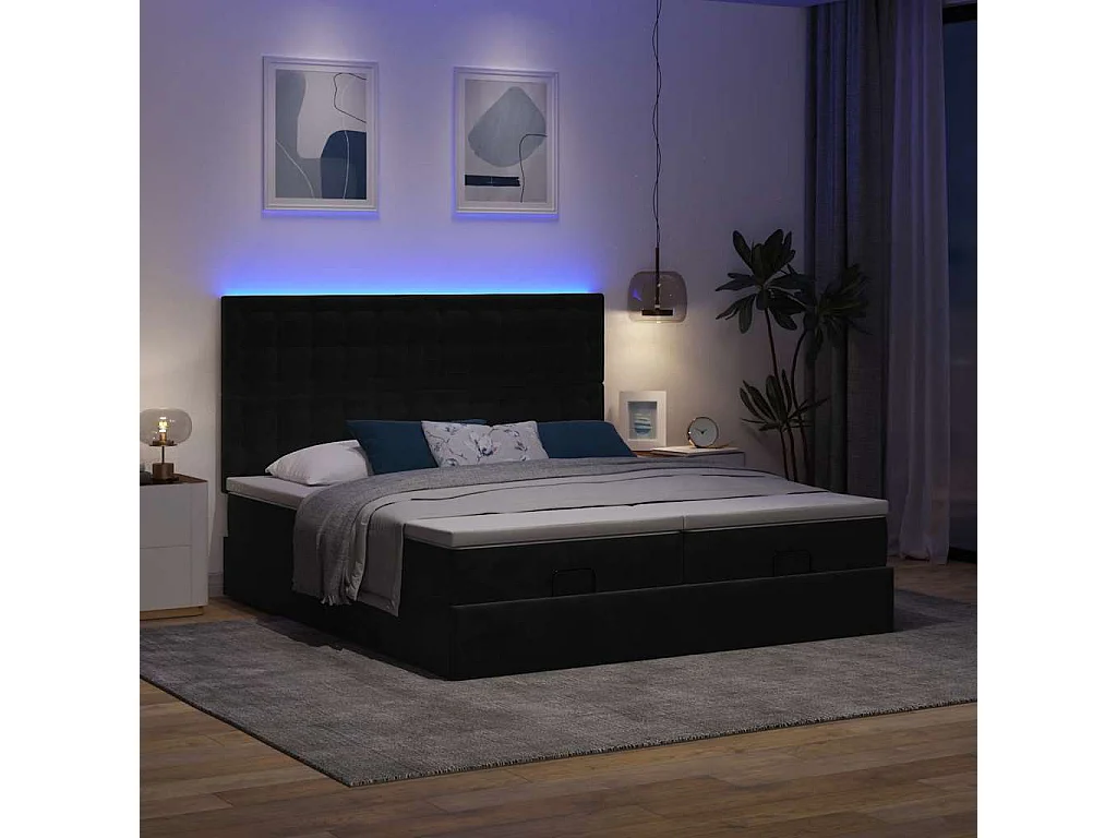 Estructura de cama otomana colchones terciopelo negra 180x200cm