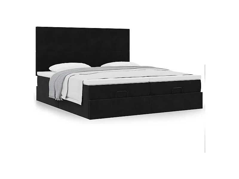 Cadre de lit ottoman avec matelas noir 160x200 cm velours