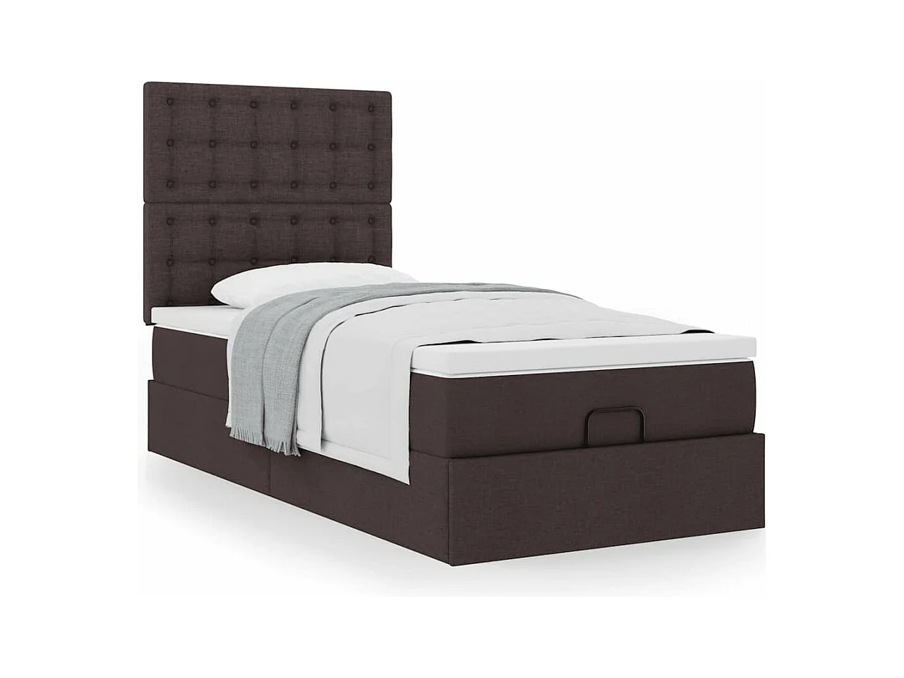 Cadre de lit ottoman avec matelas marron foncé 90x200 cm tissu