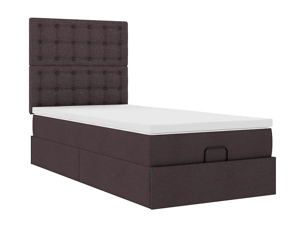 Cadre de lit ottoman avec matelas marron foncé 90x200 cm tissu