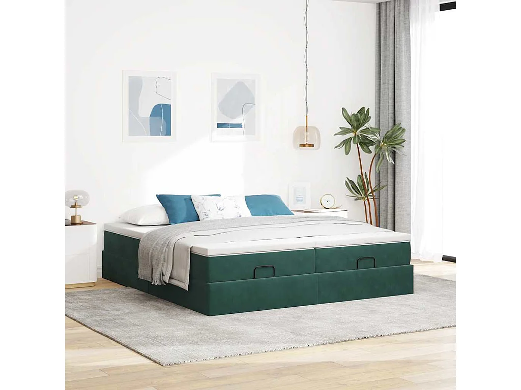Cadre de lit ottoman avec matelas vert foncé 180x200cm velours