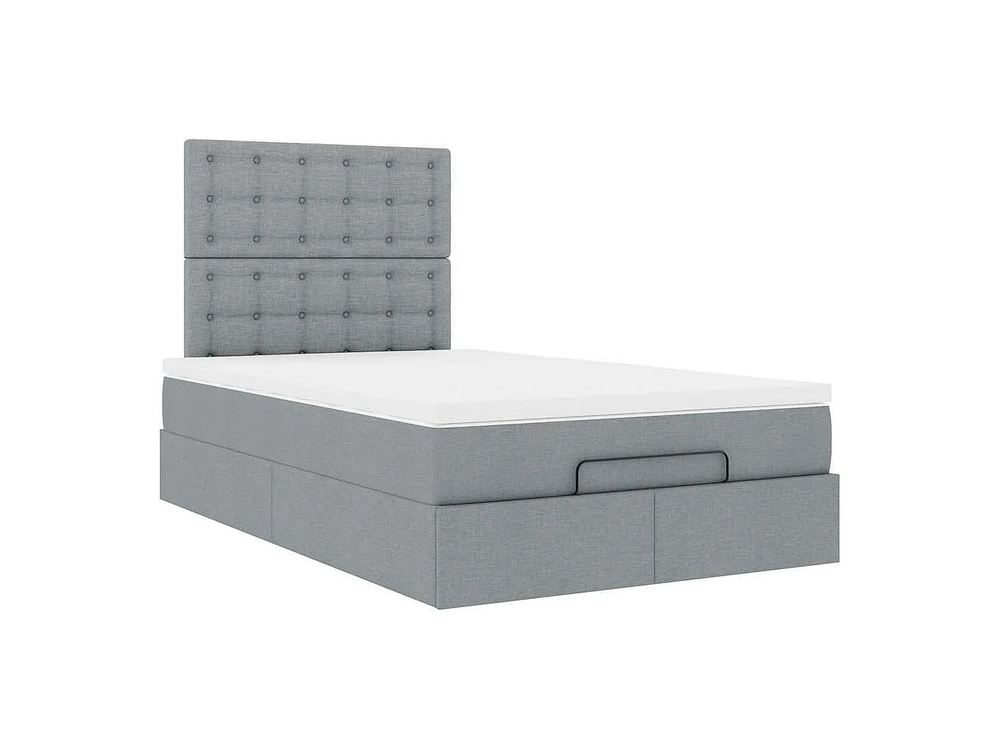 Estrutura de cama otomana com colchão cinza claro tecido