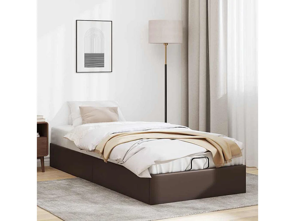 Cadre de lit ottoman sans matelas marron 90x190 cm similicuir