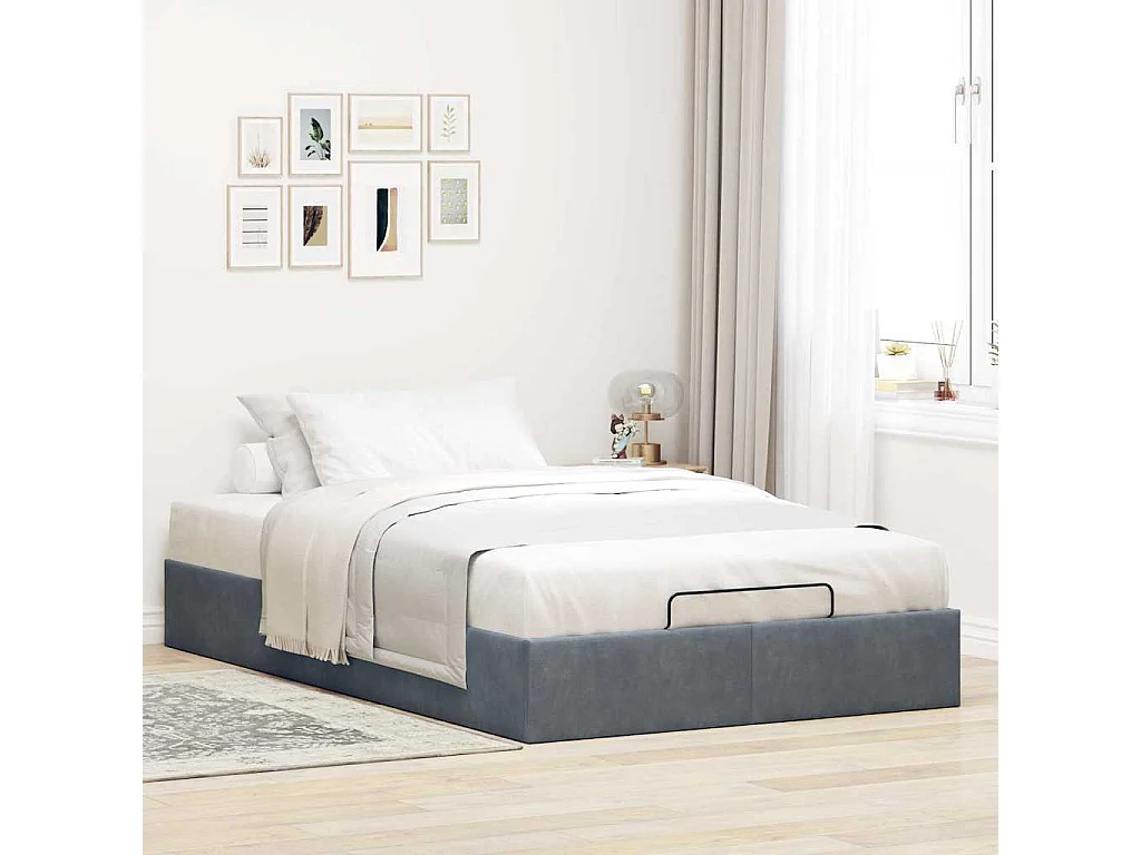Cadre de lit ottoman sans matelas gris foncé 120x190 cm velours