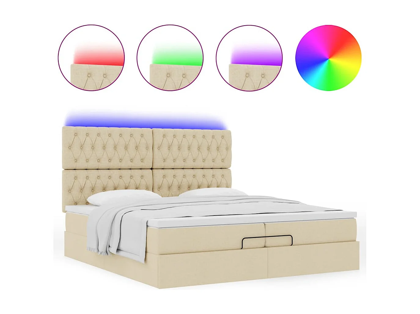 Estructura de cama otomana con colchones tela crema 200x200cm