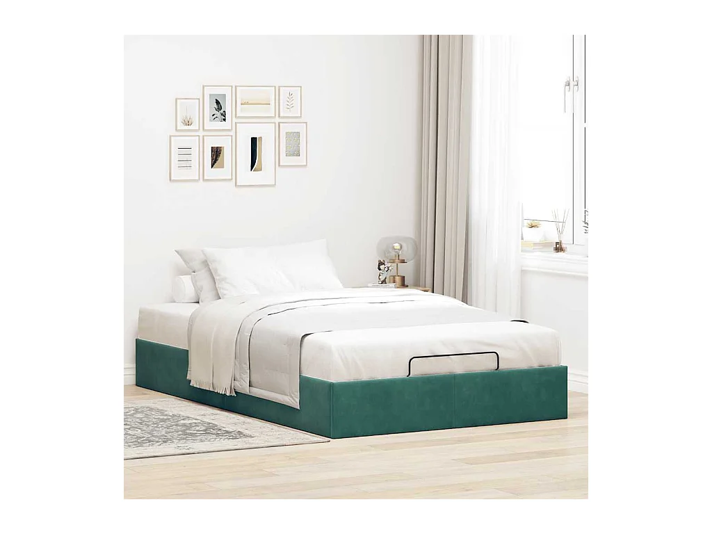 Cadre de lit ottoman sans matelas vert foncé 120x190 cm velours