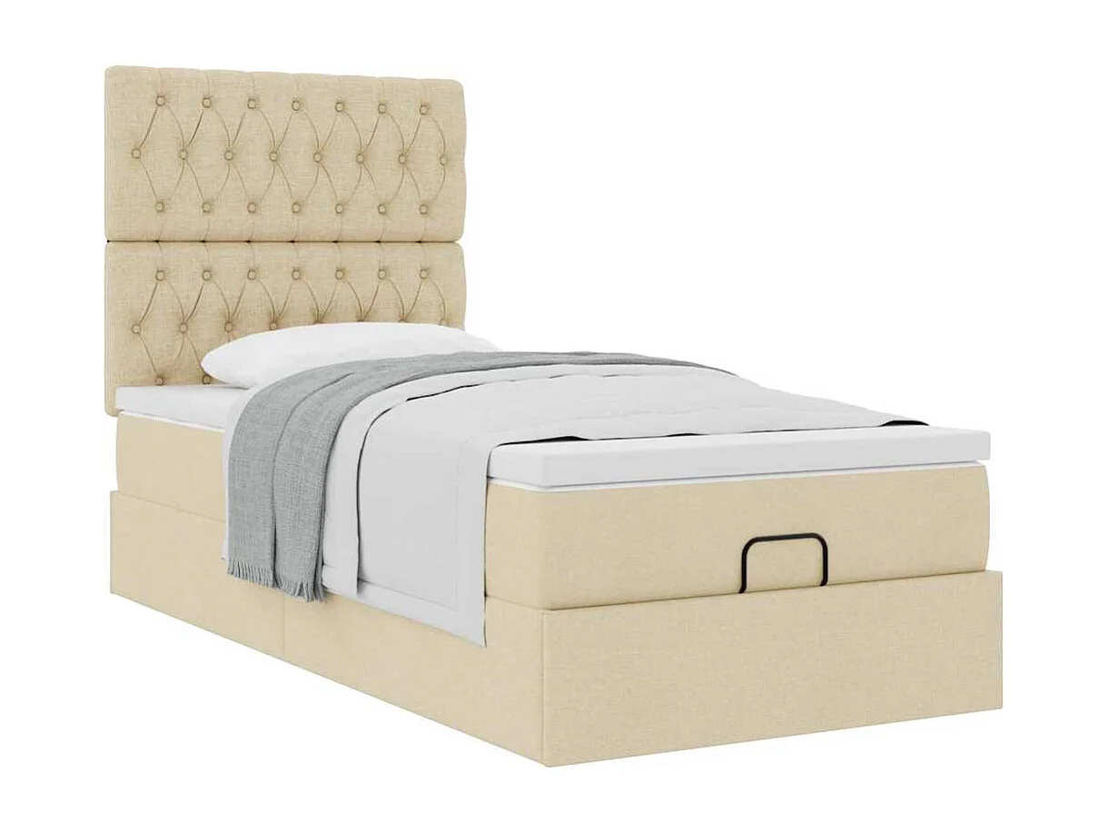 Cadre de lit ottoman avec matelas crème 100x200cm tissu