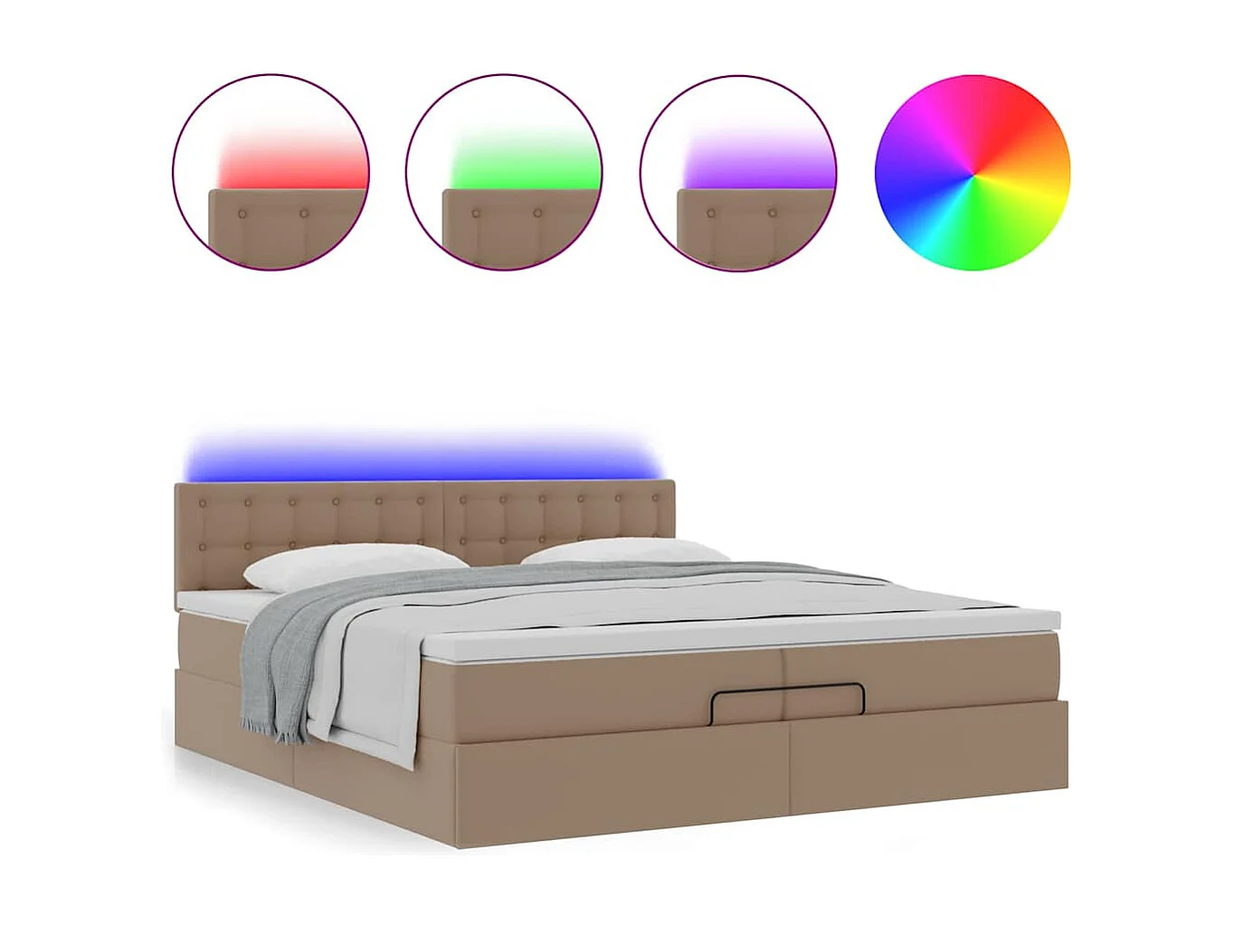 Estructura cama otomana colchón capuchino cuero sintético