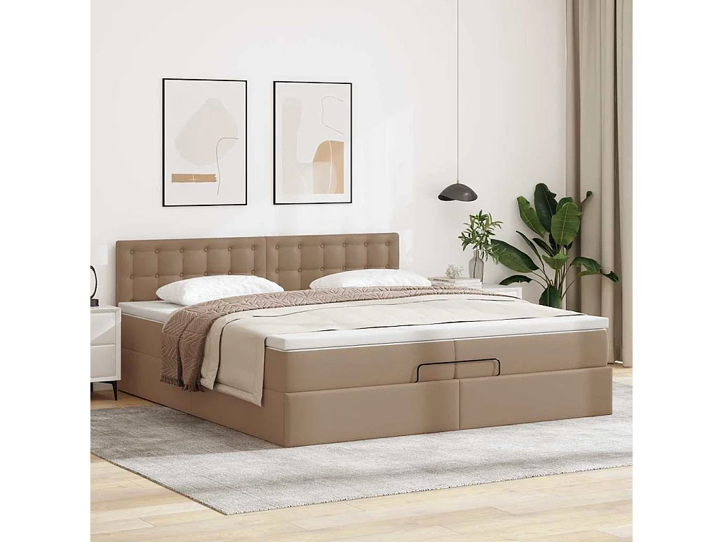 Estructura cama otomana colchón capuchino cuero sintético