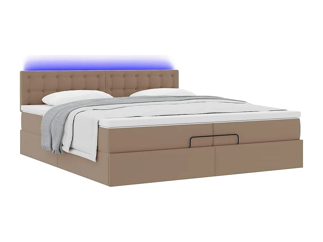 Estructura cama otomana colchón capuchino cuero sintético