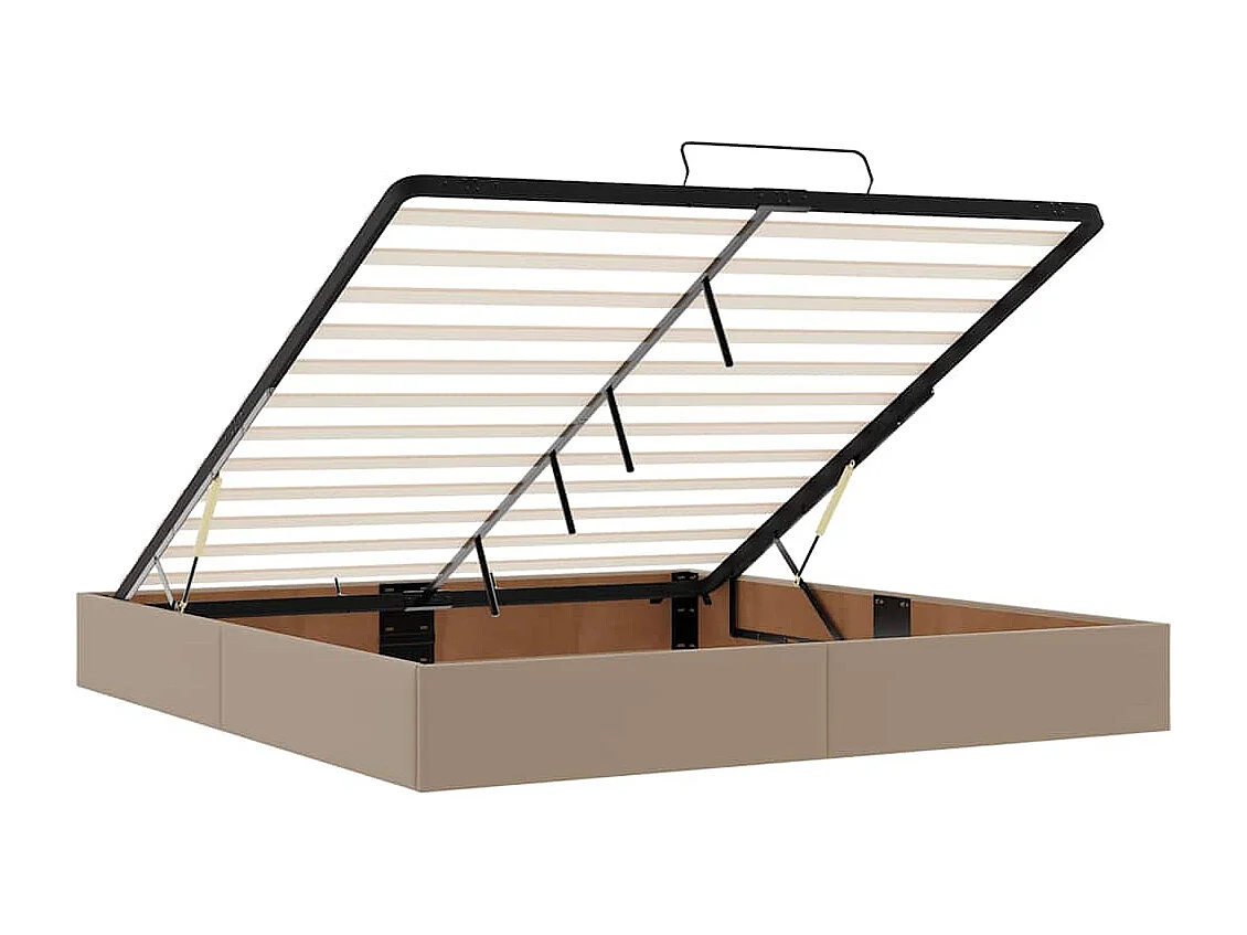 Estructura cama otomana colchón capuchino cuero sintético