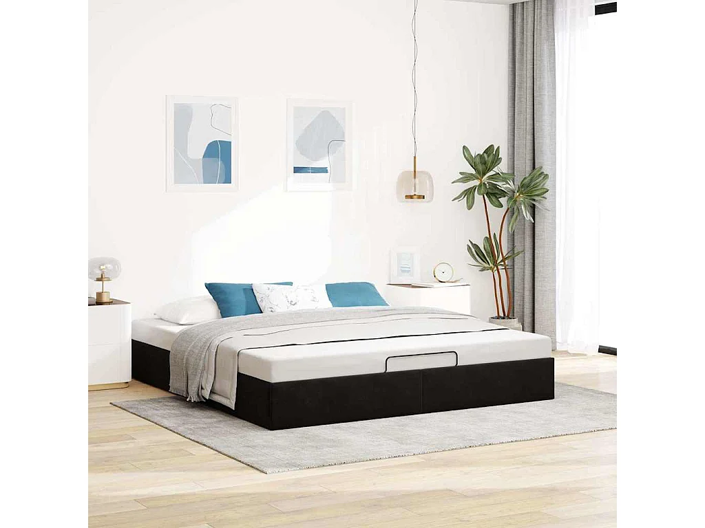 Cadre de lit ottoman avec matelas noir 180x200 cm velours