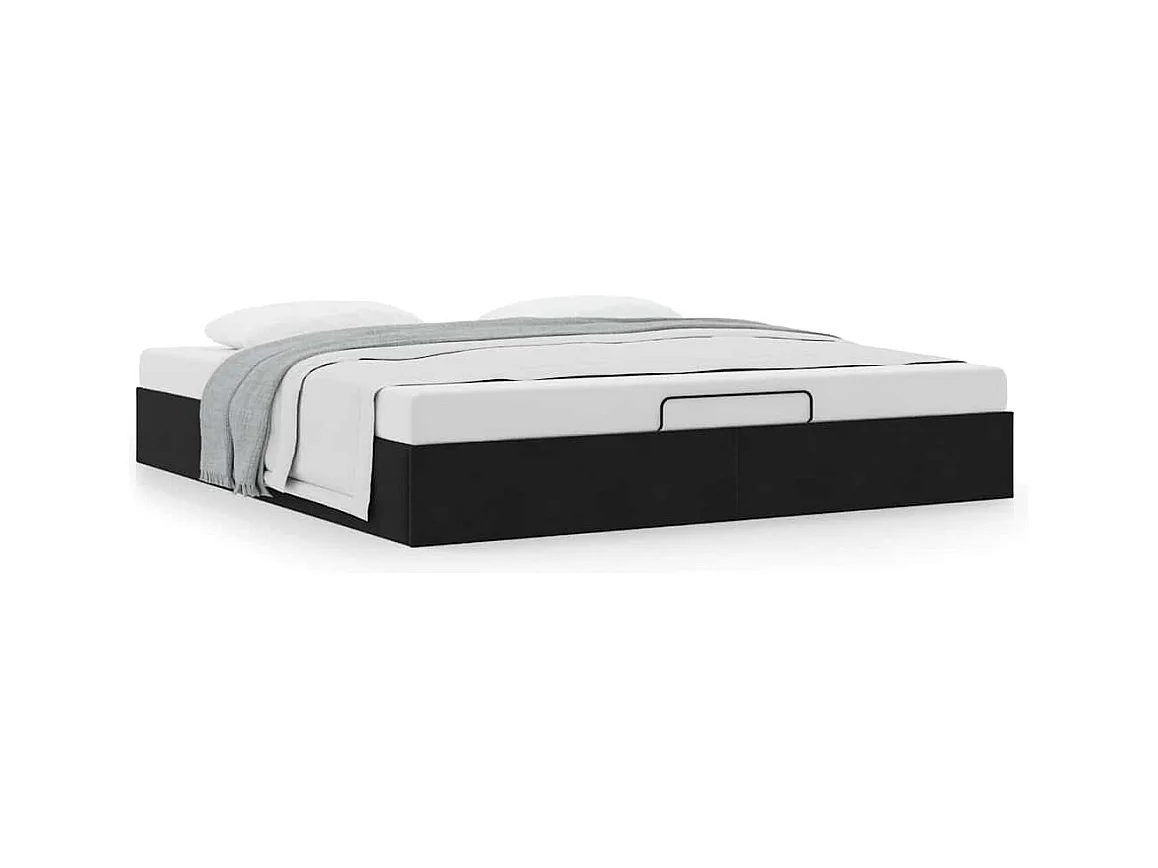 Cadre de lit ottoman avec matelas noir 180x200 cm velours