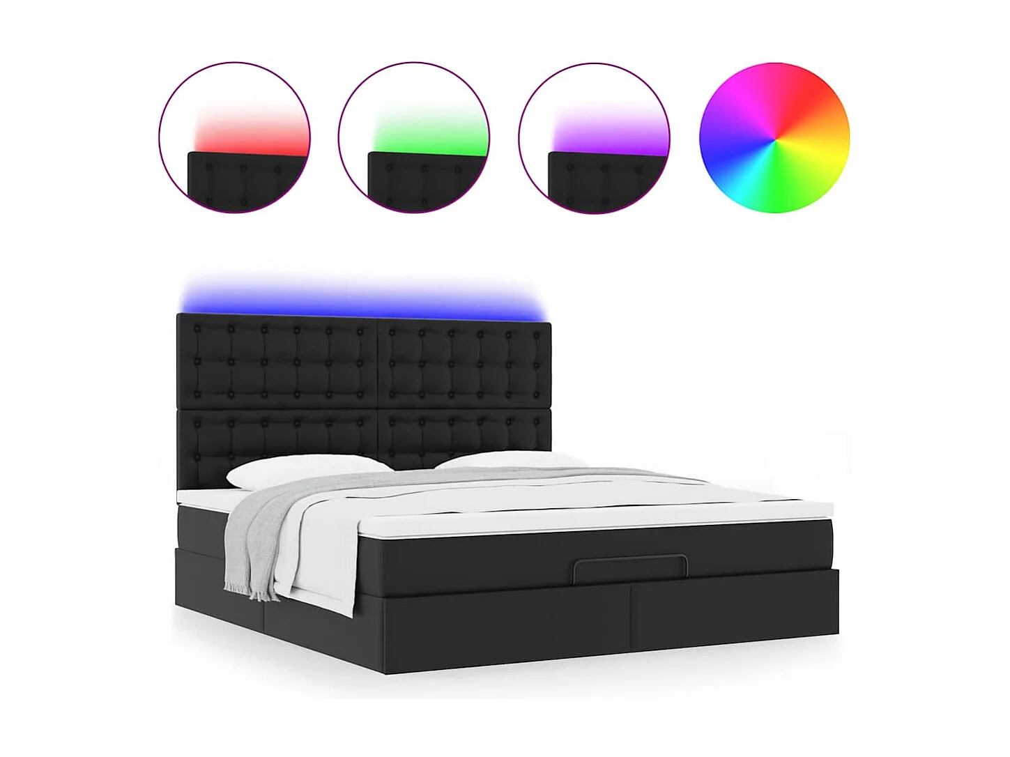 Cadre de lit ottoman avec matelas noir 180x200 cm similicuir