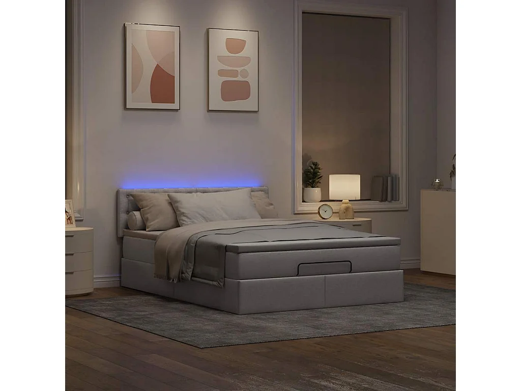 Bed poef met matras en LED's 140x200 cm stof taupe