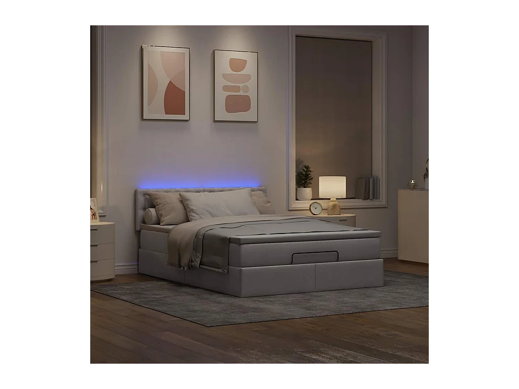 Lit ottoman avec matelas taupe 140x200 cm tissu