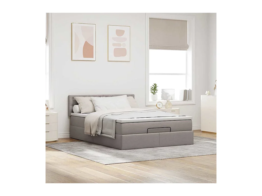 Cama otomana com colchão 140x200 cm tecido cinza