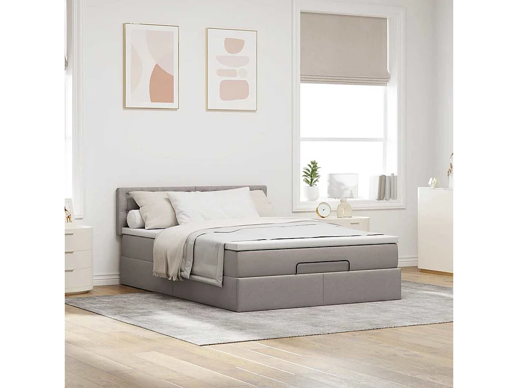 Lit ottoman avec matelas taupe 140x200 cm tissu