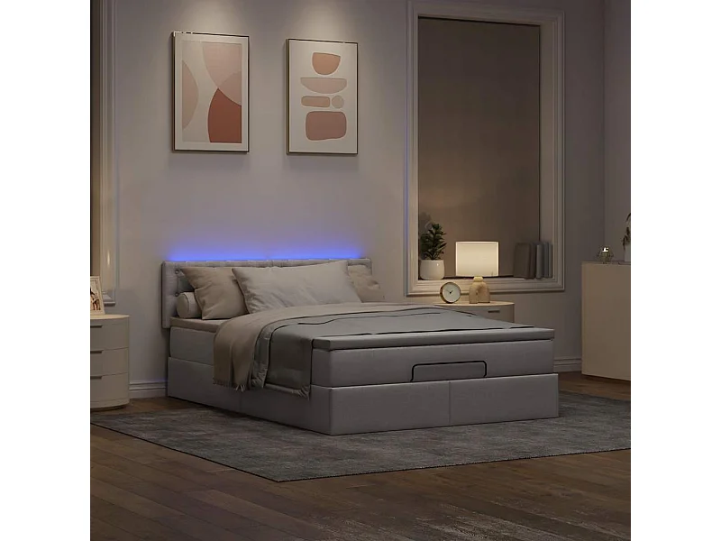 Bed poef met matras en LED's 140x200 cm stof taupe
