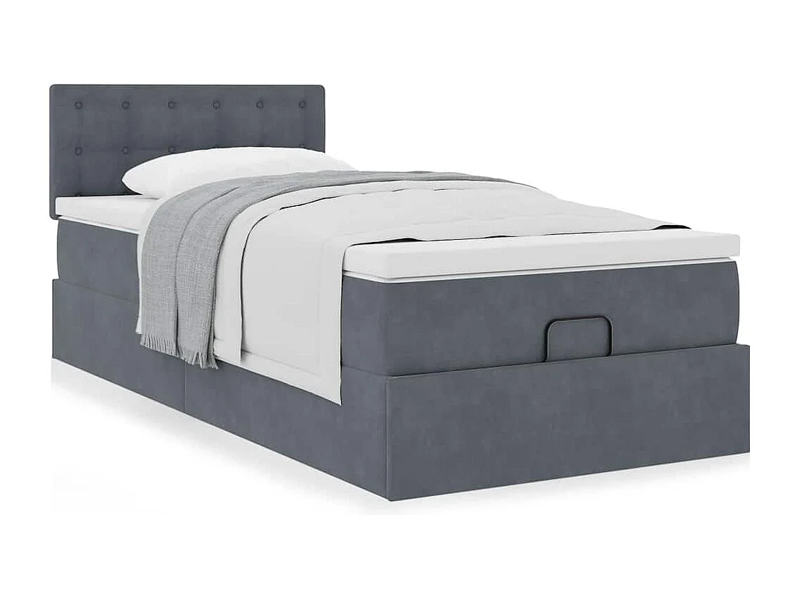 Estructura cama otomana colchón terciopelo gris oscuro 90x190cm