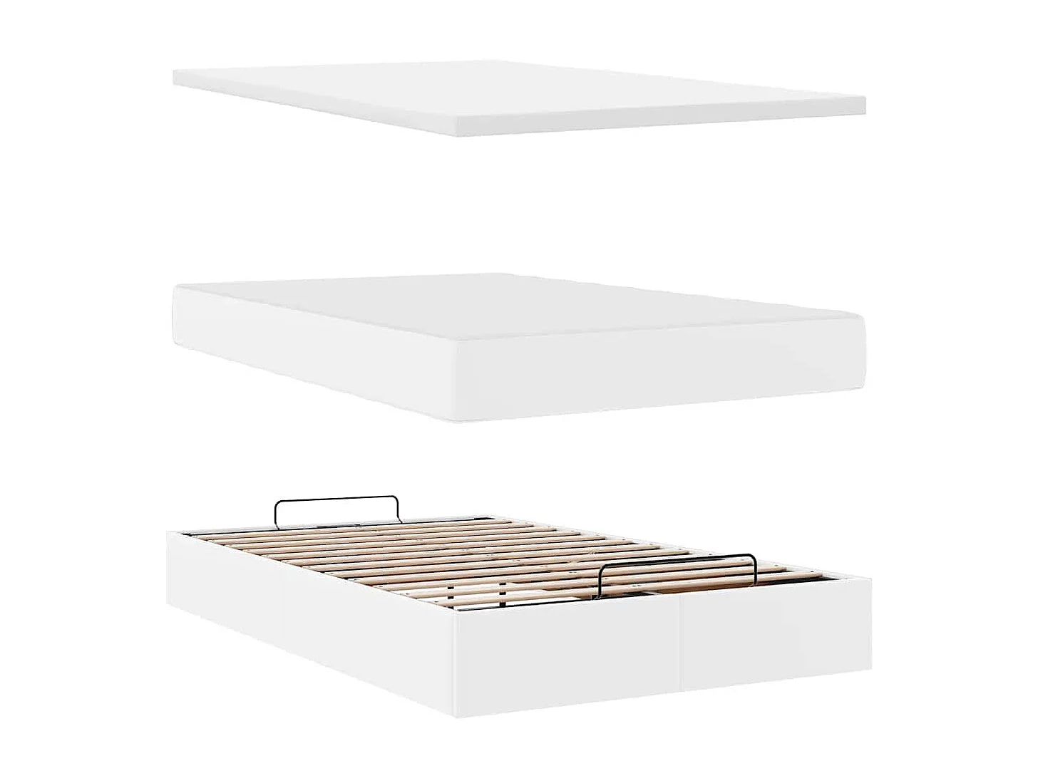 Estrutura de cama otomana com colchão 120x190 cm branco puro